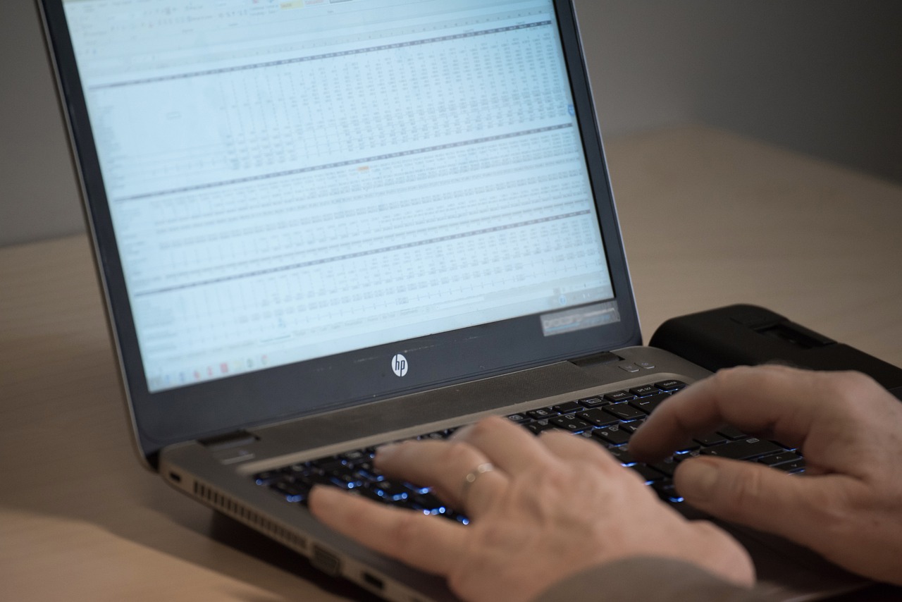 person working on a financial spreadsheet on their laptop